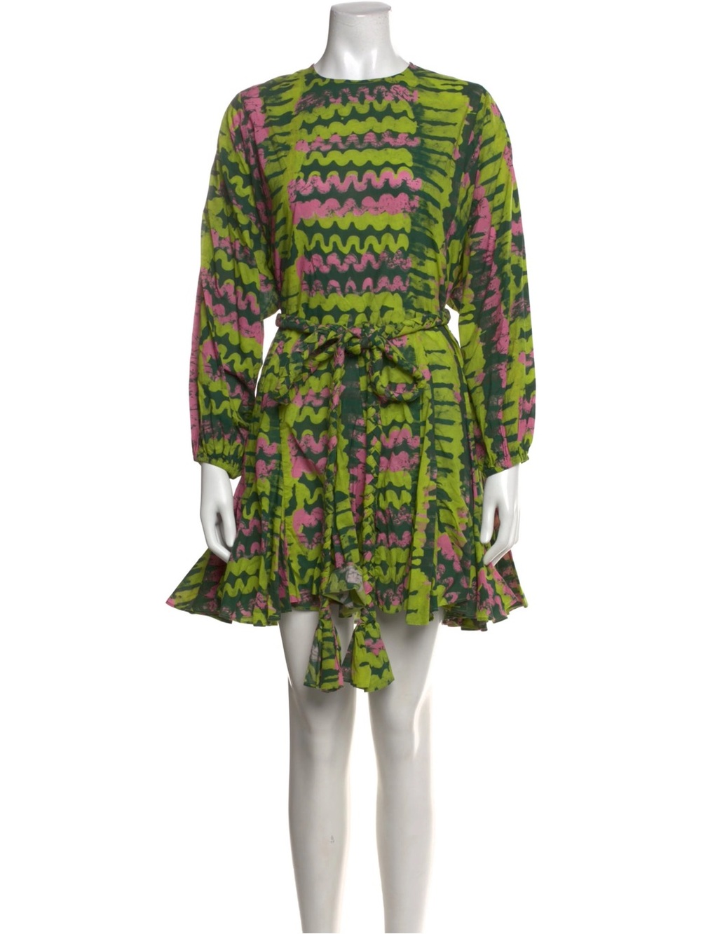 RHODE Green and Pink Ella Tie-Waist Dress